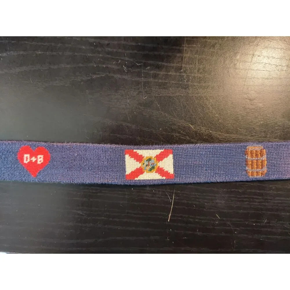 Smathers & Branson Hand Stitched Needlepoint Leather Belt Sz 42 Personalized